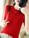 Women's Short-Sleeve Knit O-Neck Pullover - Wool-Cotton Blend Lightweight Summer Top