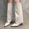 Women's Chunky Knee-High PU Leather Chelsea Boots Pointed Toe Square Heel Platform Winter Boots