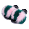 Real Fox Fur Slides for Women Luxury Furry Flat Slide Sandals