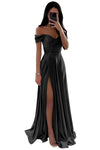 Off-the-Shoulder Lace V-Neck Backless Ball Gown — Floor-Length Bridesmaid & Prom Dress (Black, White, Burnt Orange)