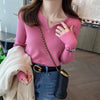 Women's Autumn Winter Knit V-Neck Sweater - Slim Long Sleeve Pullover for Casual & Office