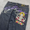 Baggy Wide-Leg Embroidered Buddha High-Waist Loose Denim Jeans Harajuku Straight Casual Women