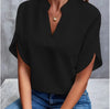 Women's Summer V-Neck Chiffon Blouse - Short Sleeve Loose Casual Office Top, White