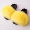 Real Fox Fur Slides for Women Luxury Furry Flat Slide Sandals