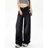 Women's Retro High-Waist Flare Jeans - Black/Grey Bleach Wash, Loose Fit Casual Denim