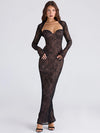 Mozision Lace Long Sleeve Maxi Dress Square Neck Backless Split Bodycon Party Gown
