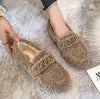 Plus Size Shearling Flats Faux Lambswool Slip-On Loafers, Fur-Lined Winter Shoes for Women