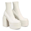 Women's Short Square-Toe Mid-Calf Boots with Side Zipper, Thick Platform High Heels - PU & Canvas