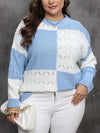 Plus Size Color Block Knit Sweater - Casual Long Sleeve Crew Neck Pullover for Women (0XL-3XL)