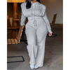 Women's Two-Piece Tied-Detail Hooded Long-Sleeve Sweatshirt & Wide-Leg Sweatpants Set - Casual Autumn/Winter Loungewear