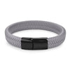 Men's White Braided Leather Bracelet with 316L Stainless Steel Double-Safety Magnetic Clasp — Sizes 18.5/20.5/22 cm (7.3/8.1/8.7 in)
