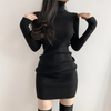 Women Autumn Winter Warm Turtleneck Bodycon Knit Mini Dress Long Sleeve Office Pullover