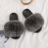 Real Fox Fur Slides for Women Luxury Furry Flat Slide Sandals