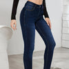 Women's Dark Blue High-Waist Stretch Skinny Jeans - Slim Ankle-Length Denim