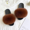 Real Fox Fur Slides for Women Luxury Furry Flat Slide Sandals