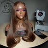Chocolate Brown 13x6 Layered Straight Lace Front Wig - HD Transparent Swiss Lace, Glueless Synthetic Hair for Women