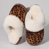 Women's Leopard Fur Collar Fluffy Indoor Slippers – Warm Cozy Flat House Shoes