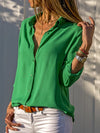 Women’s Chiffon V-Neck Blouse - Loose Long Sleeve Oversized Tunic Top for Office & Casual