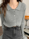 Women's V-Neck Button Pullover Sweater - Soft Knit Autumn/Winter Jumper, One Size (Bust 74-96 cm / 29.13-37.80 in)