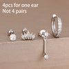 4-Piece 8mm Gold-Tone Stainless Steel Huggie Hoop Earrings Set with Cubic Zirconia Flower Studs