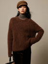 SuyaDream Alpaca Blend Drop-Shoulder Pullover Sweater – Loose O-Neck One Size (47.2 in / 120 cm), Camel Beige