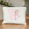 Ballet Girls A-Z Initial Canvas Makeup Pouch – Floral Cosmetic Organizer Clutch (22 x 14 cm / 8.7 x 5.5 in) – Travel & Bridesmaid Gift