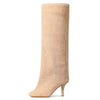 Women's Faux Suede Knee-High Boots – Square Toe Stiletto High Heels, Pull-On Dress Boots