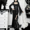 Women's Gothic Batwing Sleeve Maxi Dress Black Ankle-Length Halloween Costume Morticia Addams Outfit