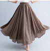 Women's Linen Cotton Ankle-Length Maxi Skirt Elastic Waist Pleated Boho Beach Vintage