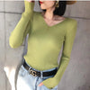 Women's Rib Knit V-Neck Pullover Sweater Long Sleeve Ribbed Y2K Top