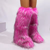 Women Over-the-Knee Faux Fur Snow Boots – Plush-Lined Slip-On Flat EVA Sole