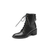 Women's Split Leather Ankle Boots — Round Toe Chunky Square Heel 5.8 cm (2.28 in) Platform Zip Short Boots