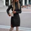 Women's Knitted Turtleneck Sweater Dress - Thick Warm A-Line Mid-Calf Wrap Hip Skirt, Long Sleeve