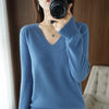 Women's V-Neck Cashmere-Blend Pullover Sweater - Loose Knit Jumper for Autumn/Winter, Casual Office