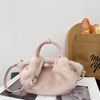 Women's Faux Fur Plush Clutch & Crossbody Bag - Pleated Belt Design, Fluffy Handle Shoulder Purse