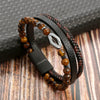 Classic Tiger Eye Beaded Multi-Layer Leather Bracelet for Men — Magnetic Clasp, Punk Style (19/21/23 cm | 7.5/8.3/9.1 in)