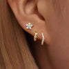 3-Pack Crystal Flower Tragus and Huggie Hoop Earring Set Gold & Silver for Cartilage, Helix & Lobe Piercing
