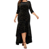 Plus Size Velvet Sequin High-Low Mid-Calf Dress, 3/4 Sleeve Round Neck (XL-XXXL)