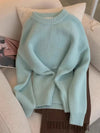 Vintage Grey V-Neck Knit Pullover Sweater for Women – Casual Loose Fit, Autumn/Winter