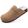 Suede Cork Clogs for Women - Adjustable Buckle Mules with Arch Support, Non-Slip Sandals for Outdoor & Home