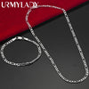 925 Sterling Silver 4mm (0.16 in) Chain Necklace & Bracelet Set - Unisex Wedding & Christmas Gift