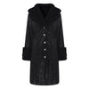 Women's PU Faux Leather Long Coat with Turn-Down Collar — Warm Casual Autumn Winter Jacket