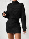 High Neck Knit Mini Dress - Slim Fit Pullover Sweater Dress for Women, Autumn/Winter