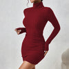 Women's Turtleneck Long Sleeve Knitted Bodycon Mini Dress - Autumn Winter Sheath Party Club