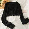 Women's Lace-Up Bow Crop Cardigan - V-Neck Knit Long Sleeve Korean Aesthetic Top