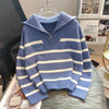 Women's Striped Zipper-Layer Knit Pullover — Casual Loose-Fit Sweater for Spring & Autumn