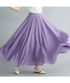 Women's Linen Cotton Ankle-Length Maxi Skirt Elastic Waist Pleated Boho Beach Vintage