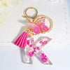 Pink Dried Flower Resin Initial Keychain with Butterfly Tassel A-Z Letter Keyring for Women Valentine's Gift