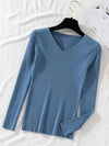 Women V-Neck Knitted Pullover Sweater — Slim Fit Long Sleeve One Size Autumn/Winter