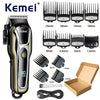 Kemei Rechargeable Cordless Hair Clipper, Professional Men's Trimmer with Limit Combs, 3-Hour Run Time